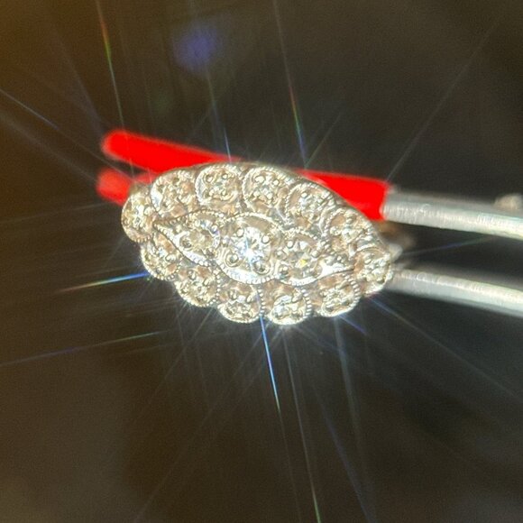 Antique 14K White Gold Diamond Ring - Picture 3 of 9